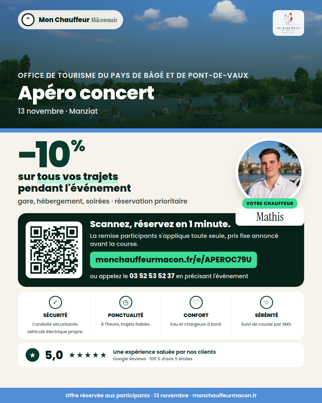 Offre participants Apéro concert : −10 % avec Mon Chauffeur Mâconnais