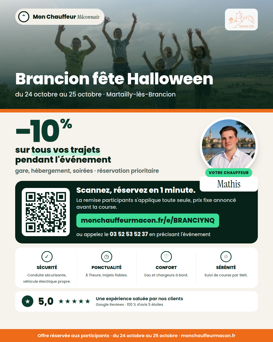 Offre participants Brancion fête Halloween : −10 % avec Mon Chauffeur Mâconnais