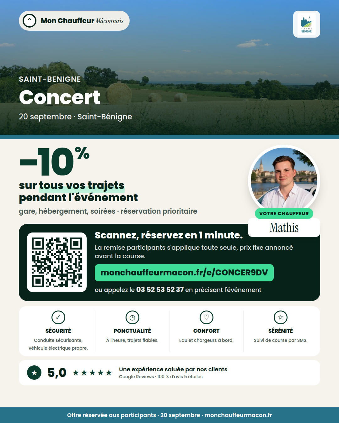 Offre participants Concert : −10 % avec Mon Chauffeur Mâconnais