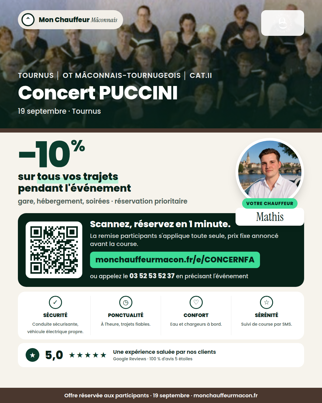 Offre participants Concert PUCCINI : −10 % avec Mon Chauffeur Mâconnais