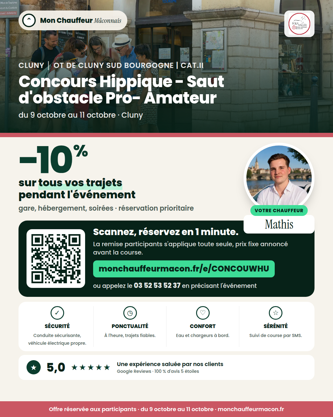 Offre participants Concours Hippique - Saut d'obstacle Pro- Amateur : −10 % avec Mon Chauffeur Mâconnais