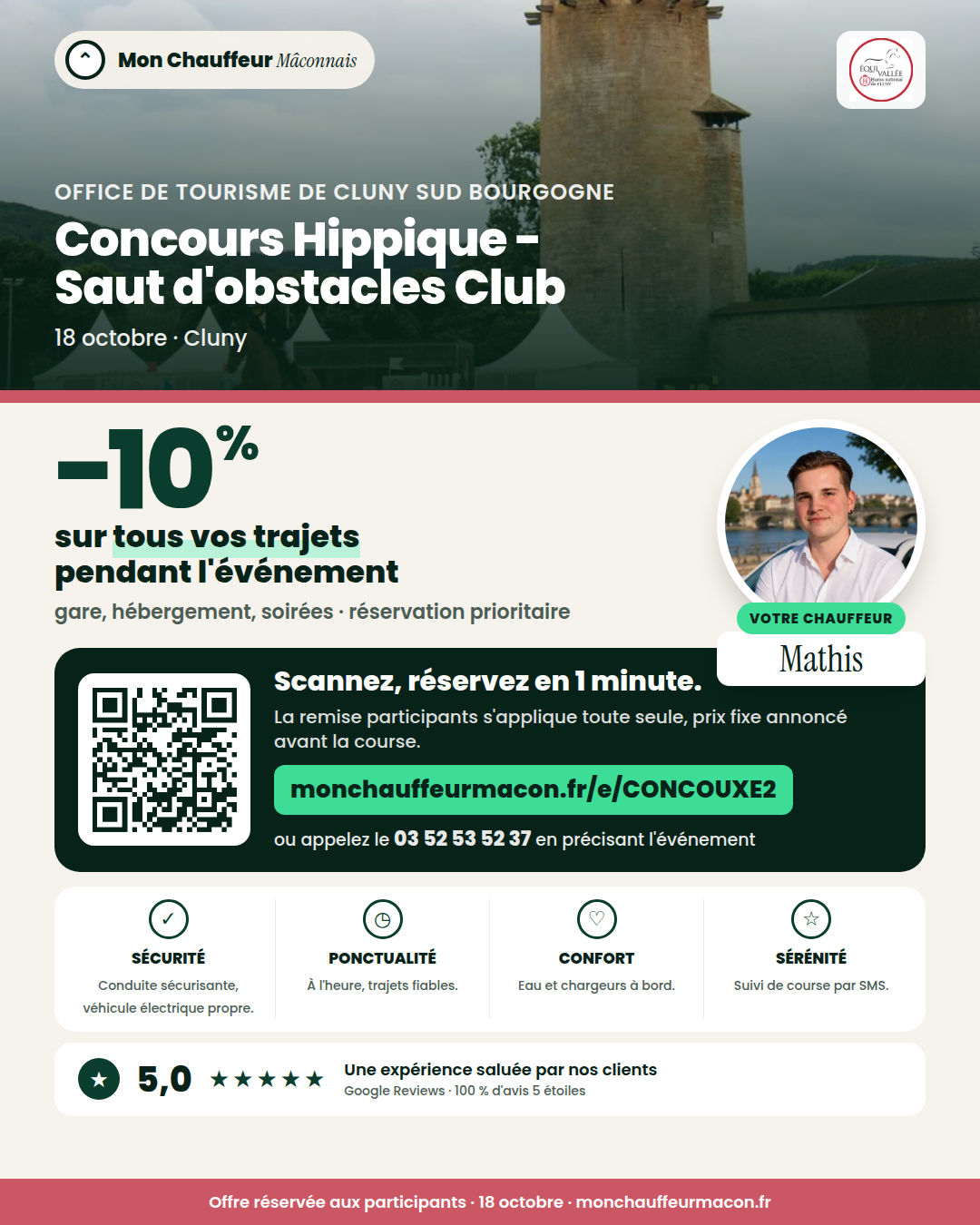 Offre participants Concours Hippique - Saut d'obstacles Club : −10 % avec Mon Chauffeur Mâconnais