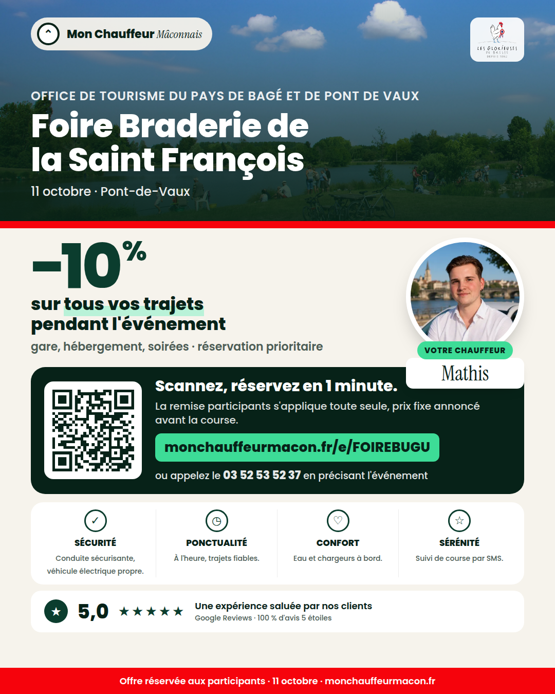 Offre participants Foire Braderie de la Saint François : −10 % avec Mon Chauffeur Mâconnais