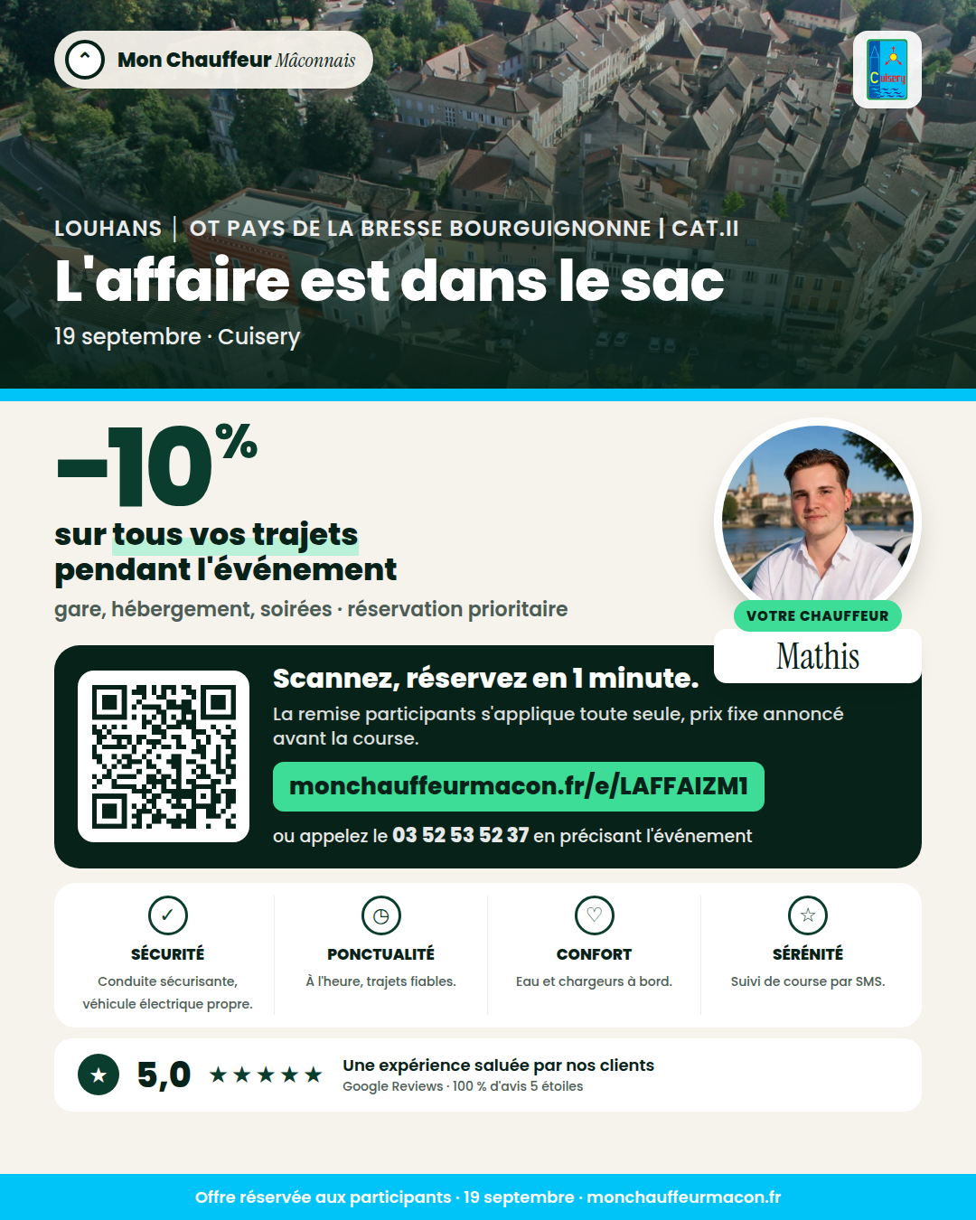 Offre participants L'affaire est dans le sac : −10 % avec Mon Chauffeur Mâconnais