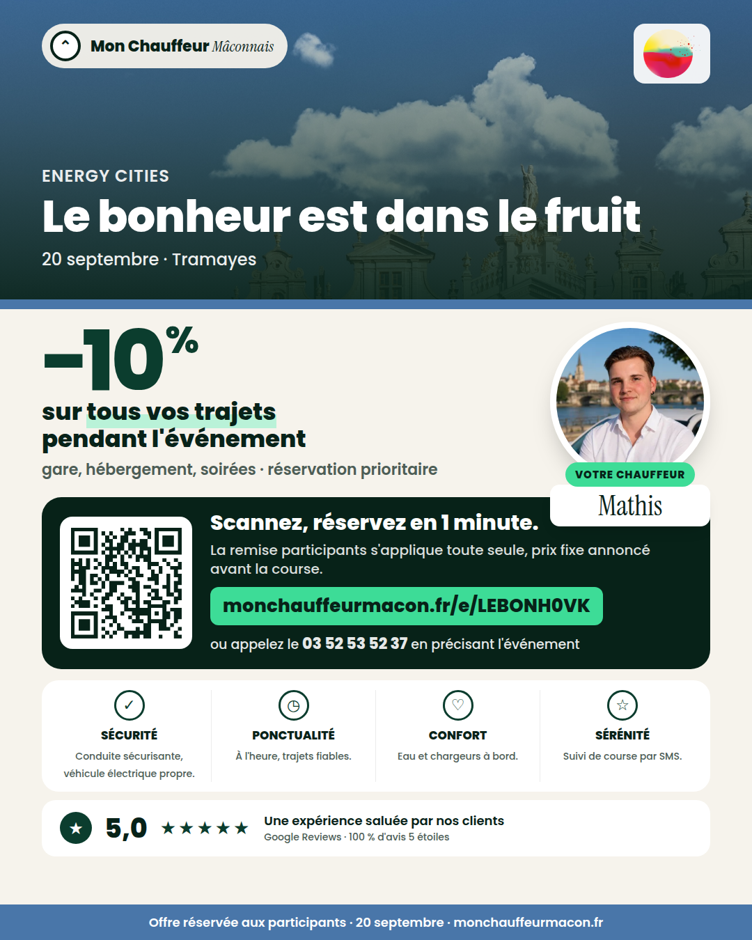 Offre participants Le bonheur est dans le fruit : −10 % avec Mon Chauffeur Mâconnais