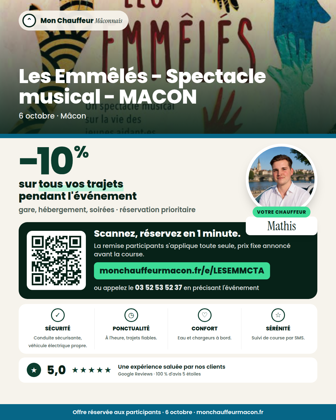 Offre participants Les Emmêlés - Spectacle musical - MACON : −10 % avec Mon Chauffeur Mâconnais