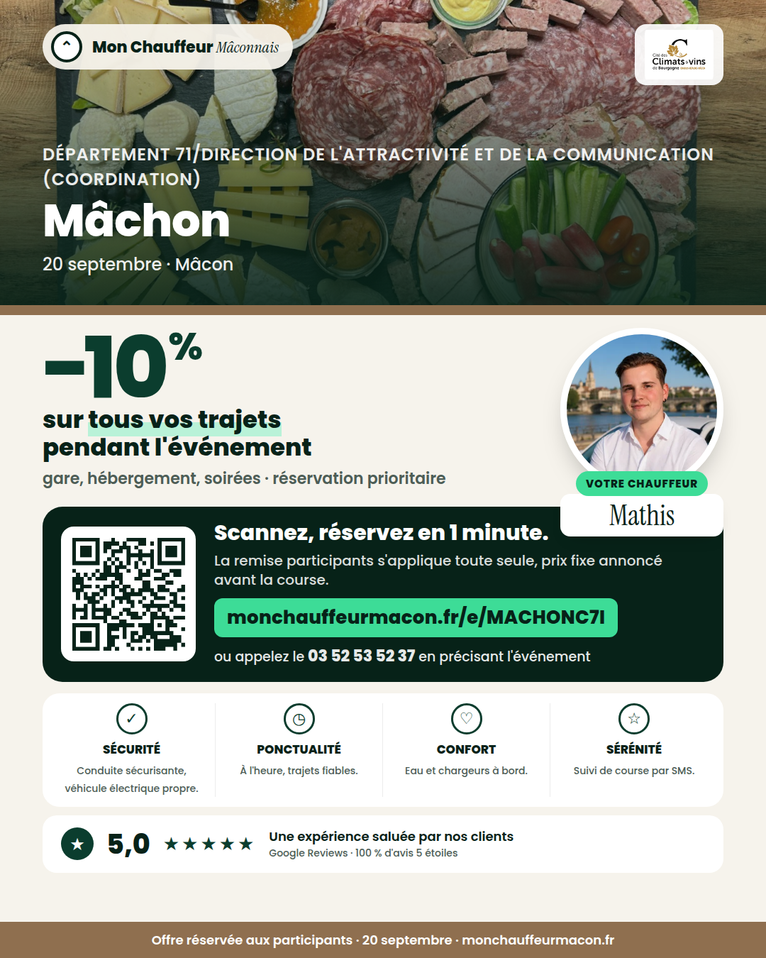 Offre participants Mâchon : −10 % avec Mon Chauffeur Mâconnais