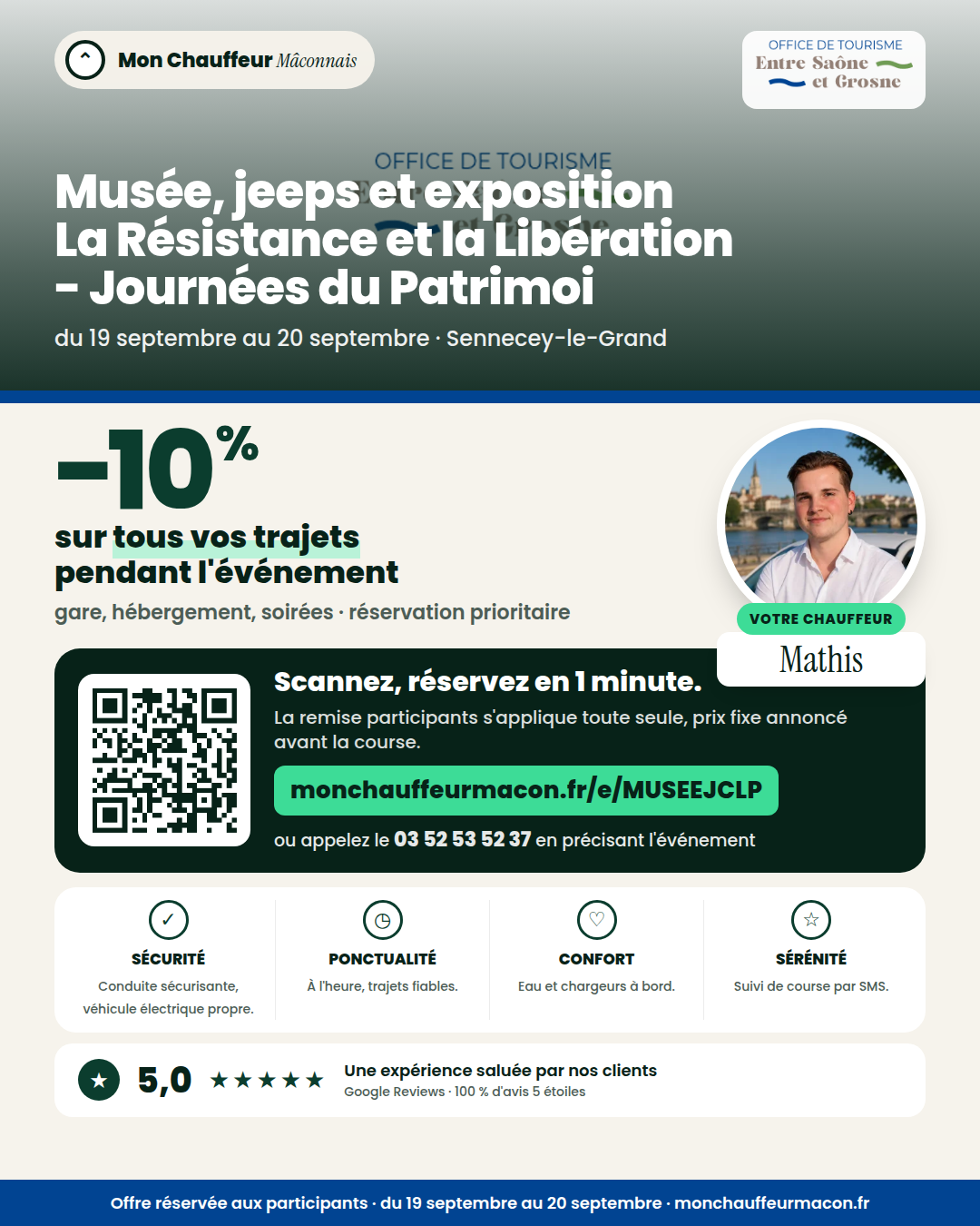 Offre participants Musée, jeeps et exposition La Résistance et la Libération - Journées du Patrimoine : −10 % avec Mon Chauffeur Mâconnais