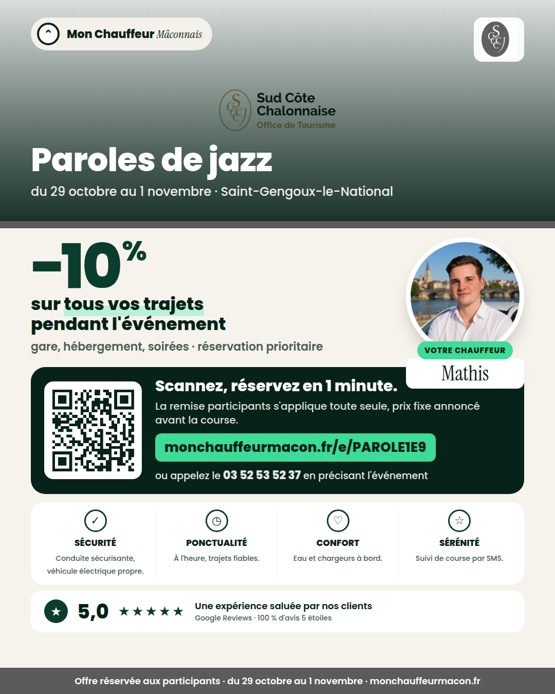 Offre participants Paroles de jazz : −10 % avec Mon Chauffeur Mâconnais