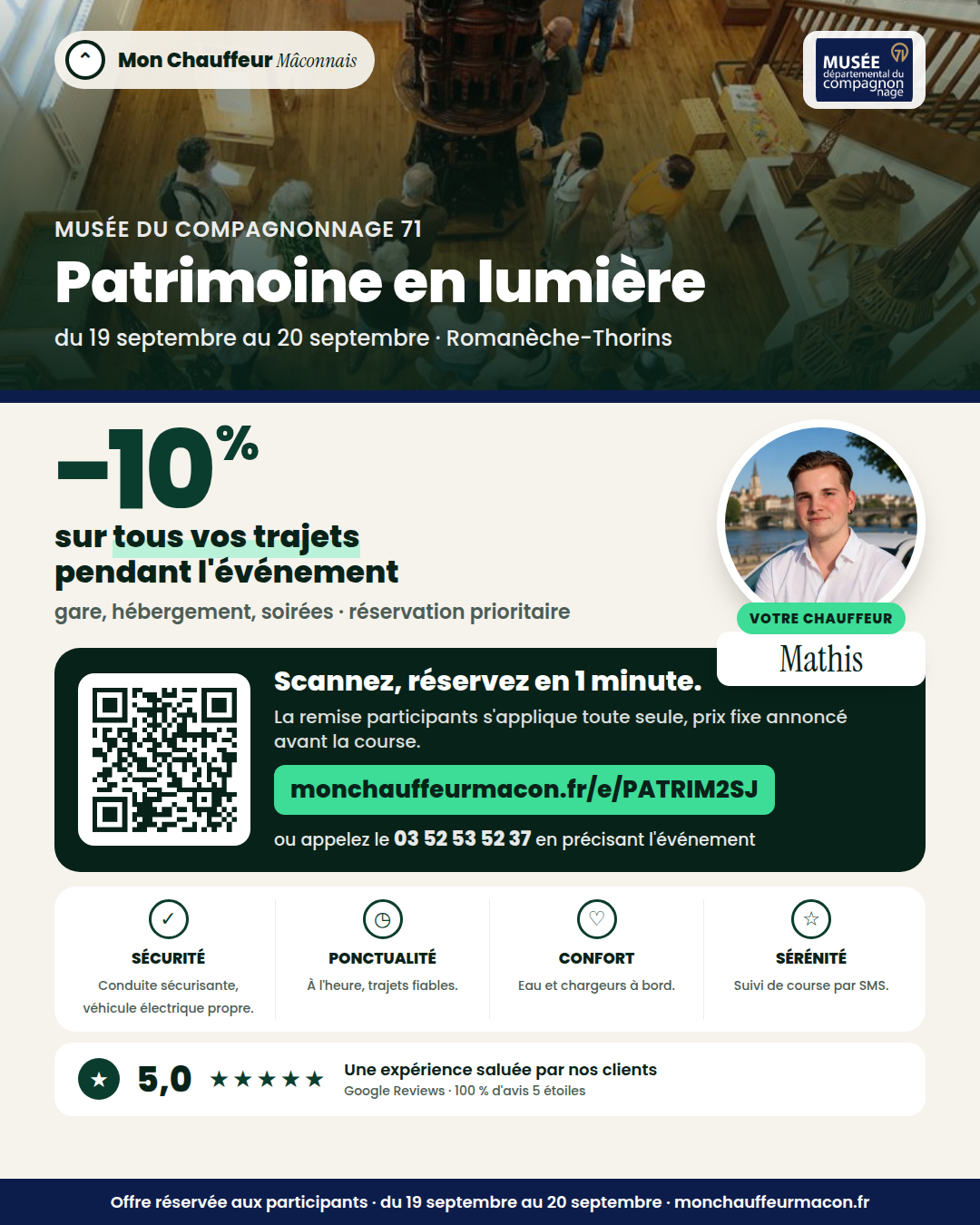 Offre participants Patrimoine en lumière : −10 % avec Mon Chauffeur Mâconnais