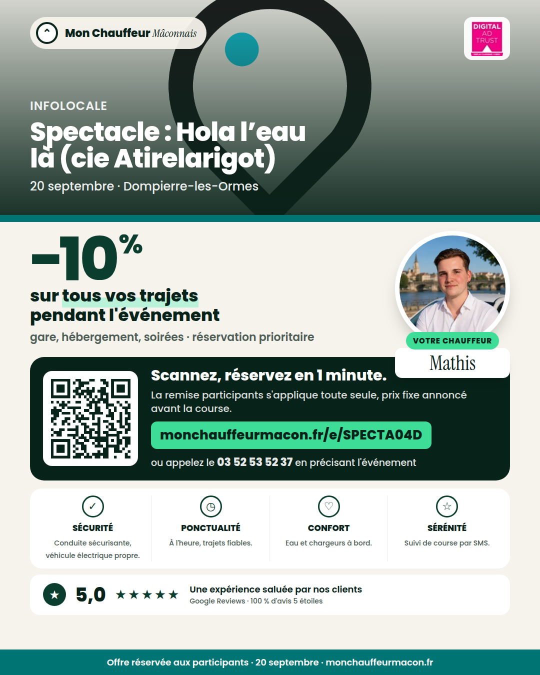 Offre participants Spectacle : Hola l’eau là (cie Atirelarigot) : −10 % avec Mon Chauffeur Mâconnais