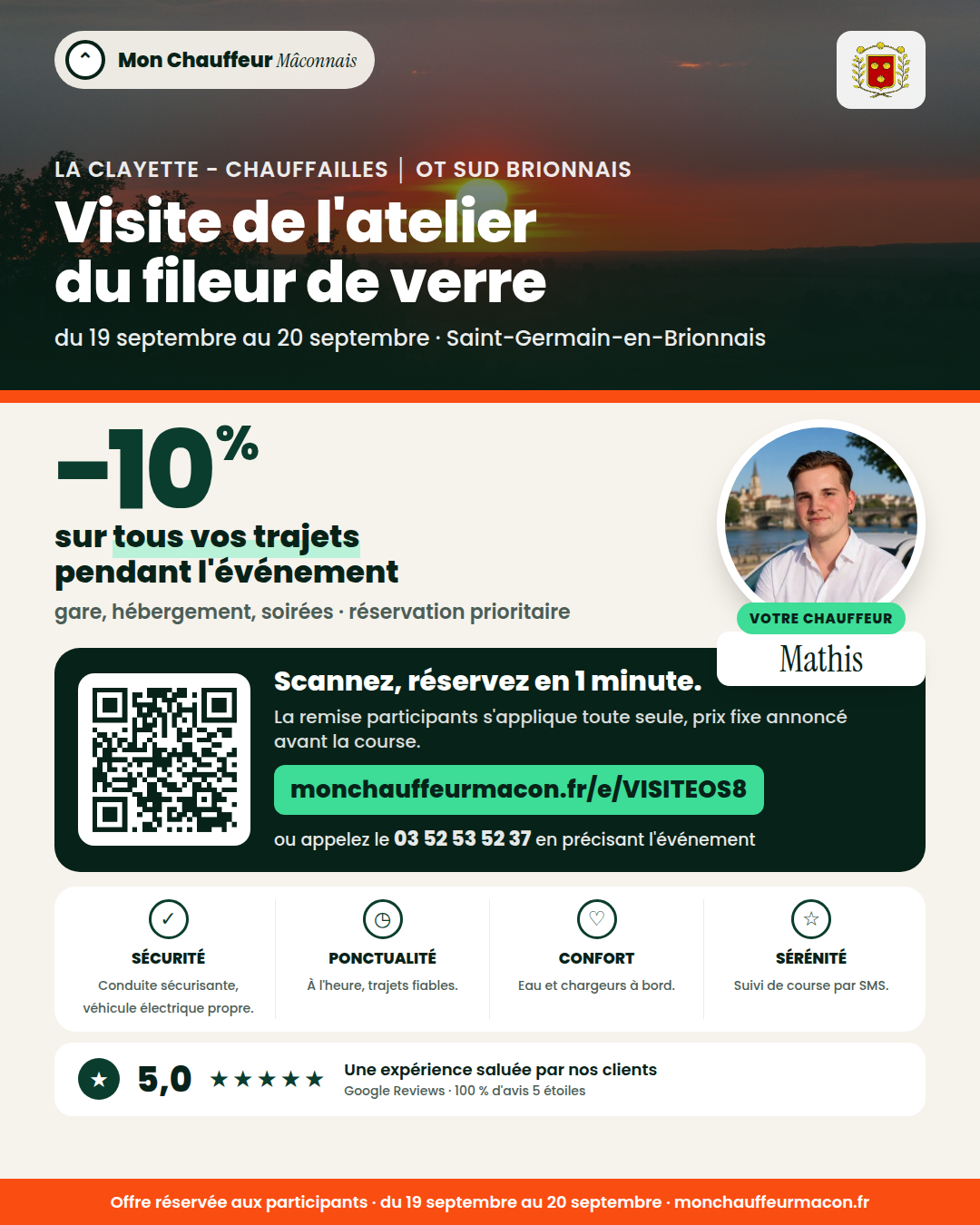 Offre participants Visite de l'atelier du fileur de verre : −10 % avec Mon Chauffeur Mâconnais